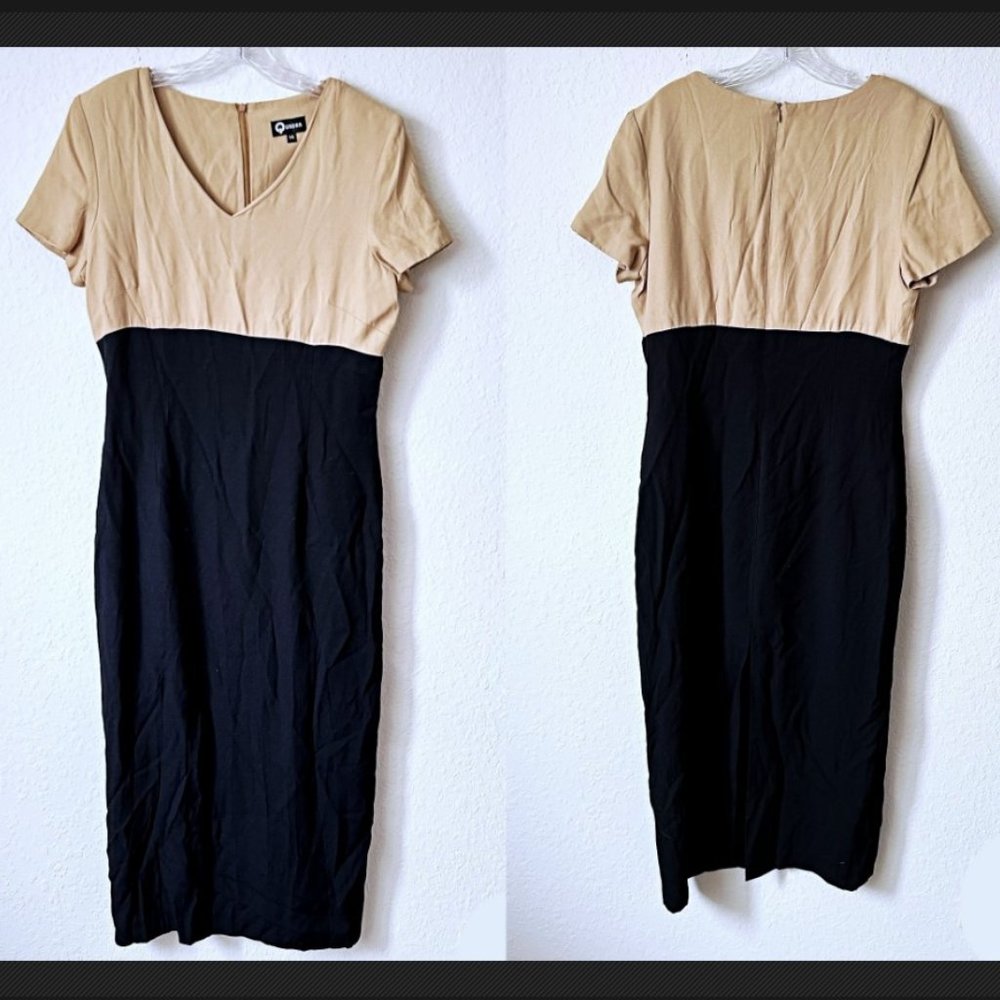 Quadra Vintage 80s Sheath Maxi Dress w Slip and Shoulder Pads 14